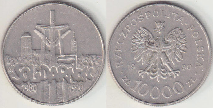 1990 Poland 10,000 Zlotych (Solidarity) A000232